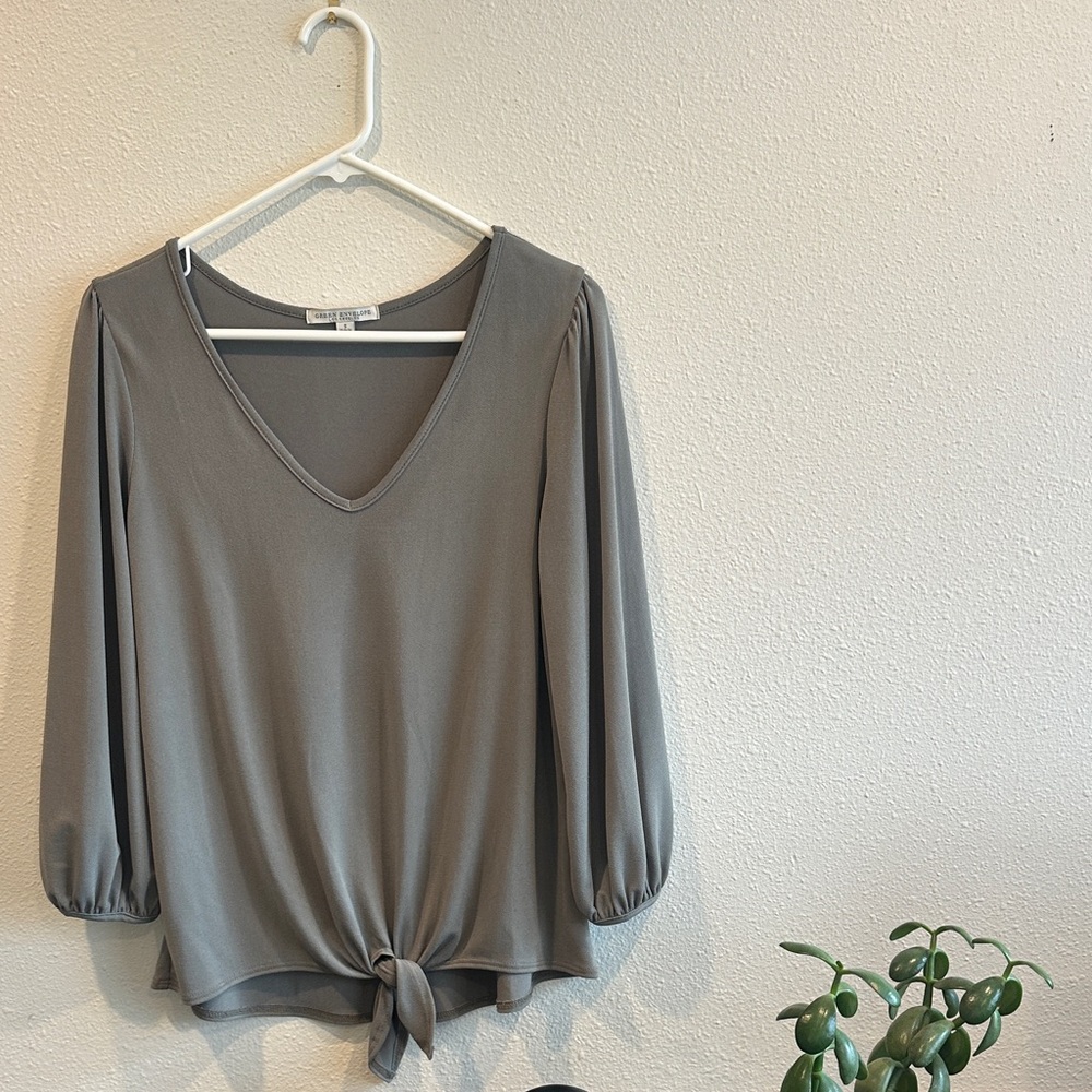 Elegant Olive Green V-Neck Women's Top